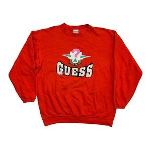Guess Made in USA Vintage 80s Red Crewneck Sweatshirt Medium